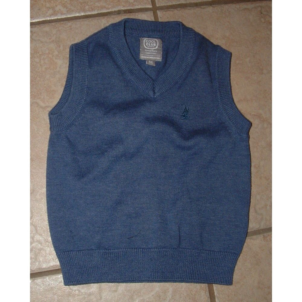 COOL CLUB Boys Sz 18 Months Blue Soft Cotton Pullover V-Neck Sweater Vest
